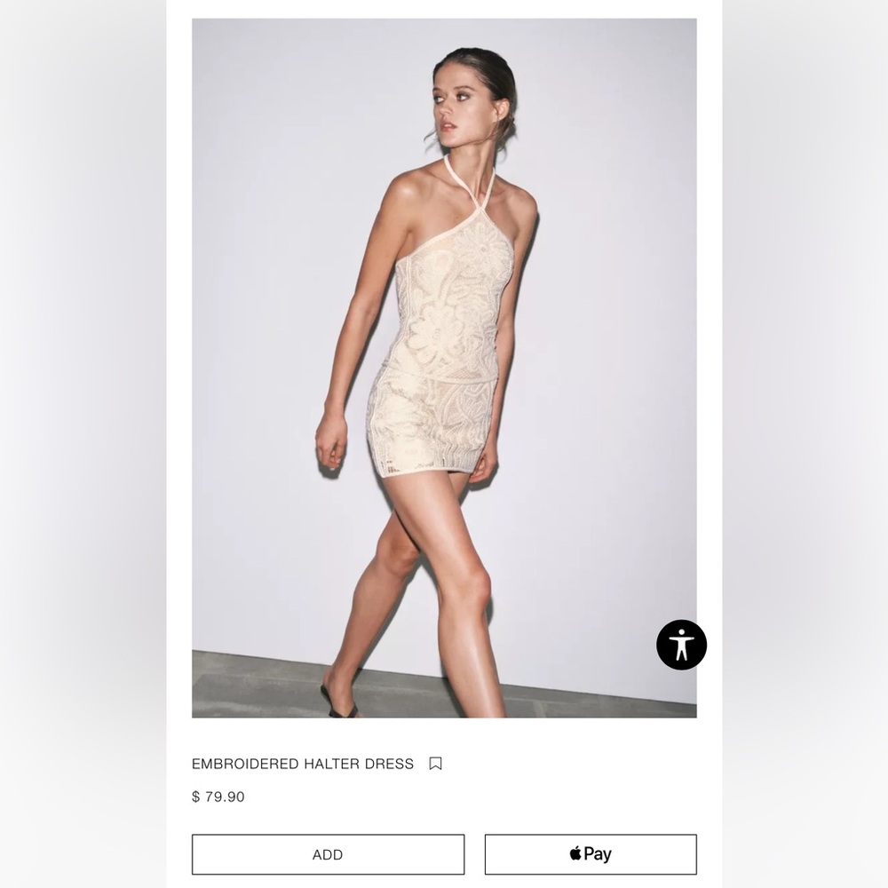 Zara Cream Embroidered Halter Mini Dress